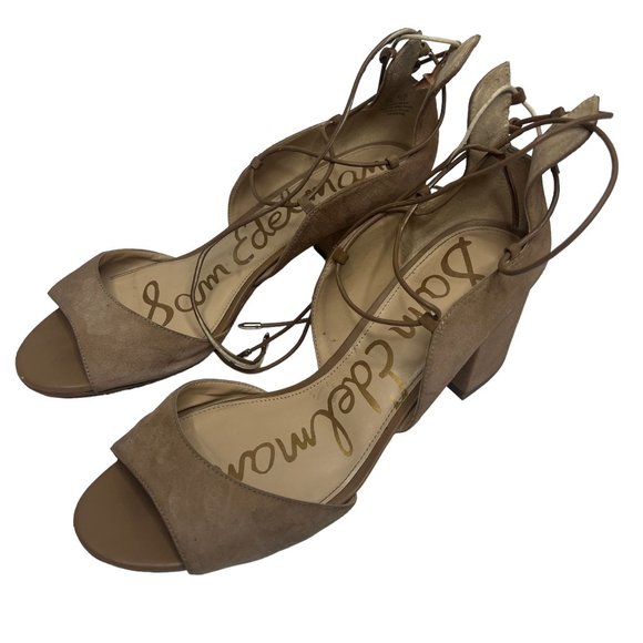 Sam Edelman Serene Block Heel Lace Up Ankle Tie Camel‎ Suede 11 - Picture 2 of 14